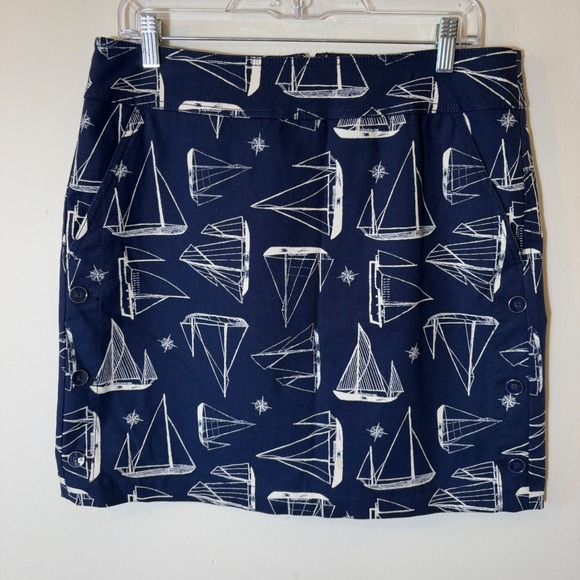 Talbots Women's Nautical Sailboat Print Navy Blue Mini Skirt Size 10 - Picture 1 of 8